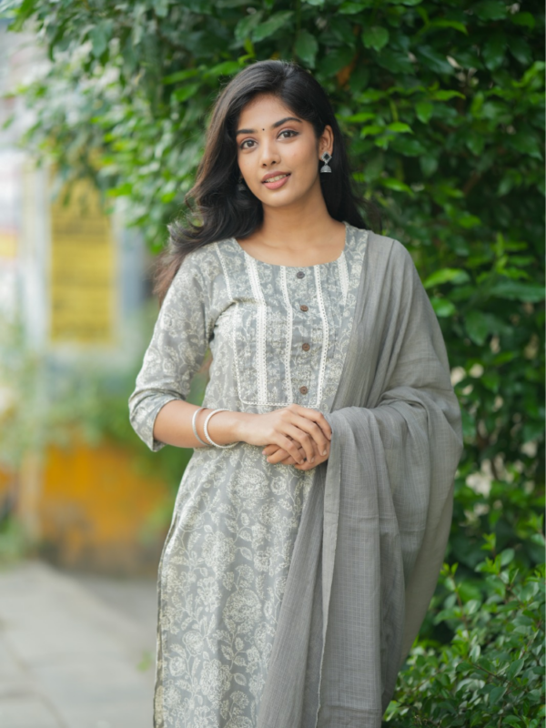 Silver Mist Embroidered Kurta Set for Women Elegant Grey Ethnic Wear