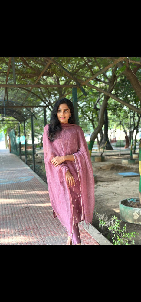 Mauve Cotton Kurta Pant Dupatta Set for Women Elegant Ethnic Wear Set