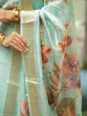 Mint Green Embroidered Kurta Set with Floral Organza Dupatta for Women Festive Ethnic Wear