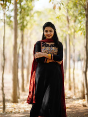 Black Embroidered Kurta Set with Maroon Dupatta for Women Traditional Festive Ethnic Wear