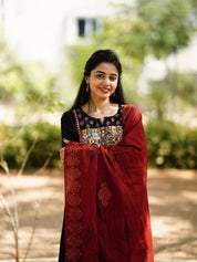 Black Embroidered Kurta Set with Maroon Dupatta for Women Traditional Festive Ethnic Wear