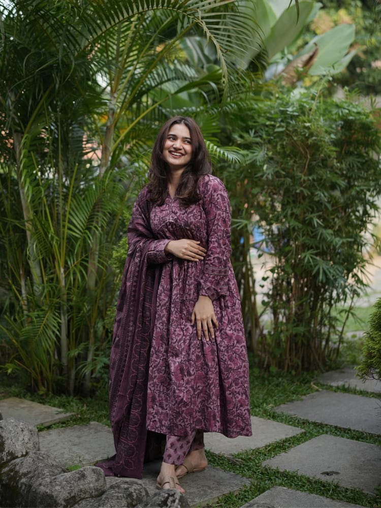 Rosewood Printed Kurta Set for Women Elegant Ethnic Wear with Dupatta