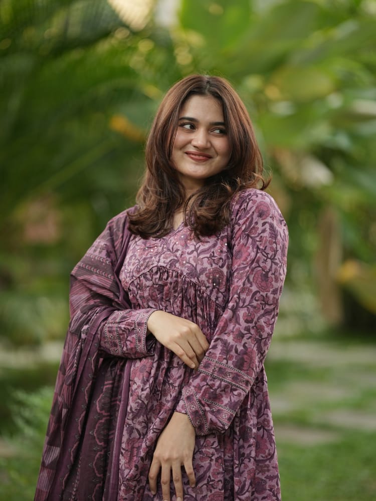Rosewood Printed Kurta Set for Women Elegant Ethnic Wear with Dupatta