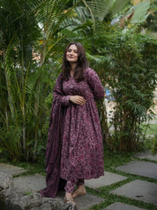 Rosewood Printed Kurta Set for Women Elegant Ethnic Wear with Dupatta