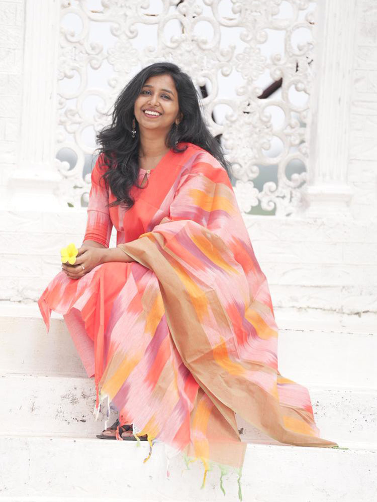 Coral Pink Kurta Set with Abstract Dupatta for Women | Stylish Festive Ethnic Wear