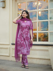 Lavender Bloom Kurta Set for Women Floral Printed Ethnic Wear with Dupatta