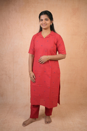 TheHandStitch Red Straight Kurti Pant Set for Women | Elegant Ethnic Daily & Office Wear