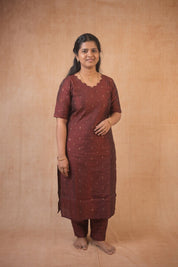 TheHandStitch Elegant Brown Straight Kurti for Women Minimal Ethnic Daily & Office Wear