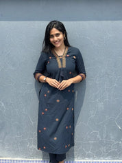 Midnight Ember Embroidered Kurta for Women Elegant Navy Ethnic Wear