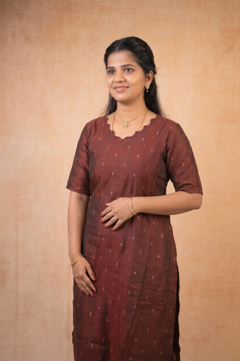 TheHandStitch Elegant Brown Straight Kurti for Women Minimal Ethnic Daily & Office Wear
