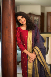 Maroon Silk Kurta Set for Women Traditional Festive Ethnic Suit with Dupatta