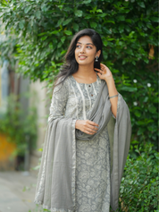 Silver Mist Embroidered Kurta Set for Women Elegant Grey Ethnic Wear