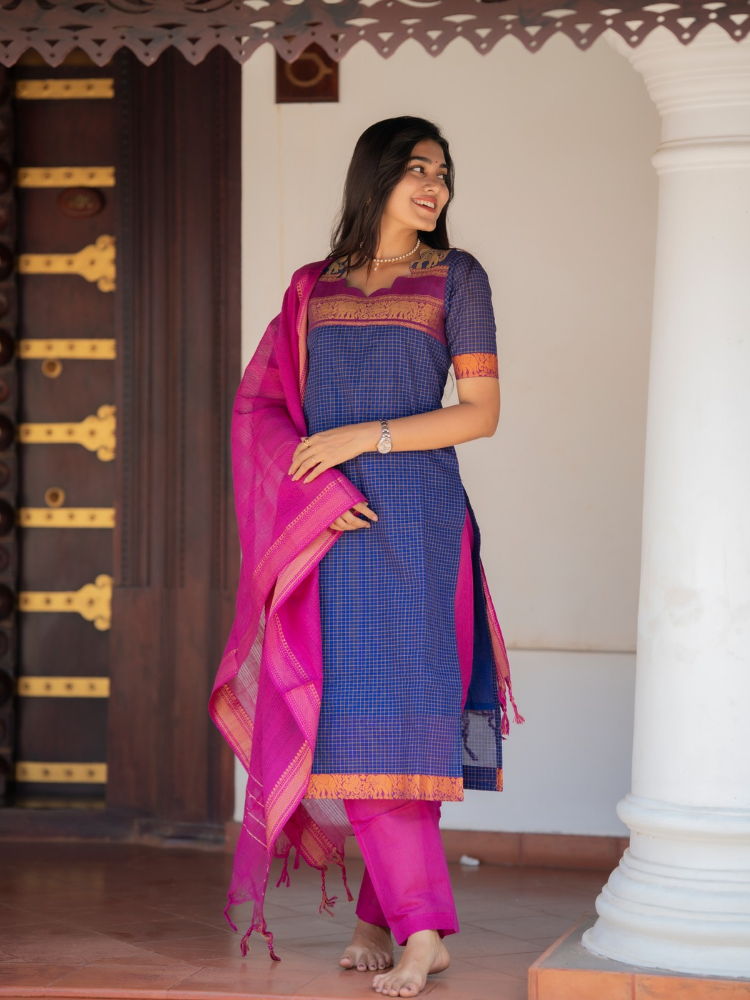 Royal Indigo Kurta Set for Women Traditional Ethnic Suit with Dupatta
