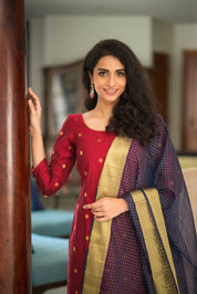 Maroon Silk Kurta Set for Women Traditional Festive Ethnic Suit with Dupatta