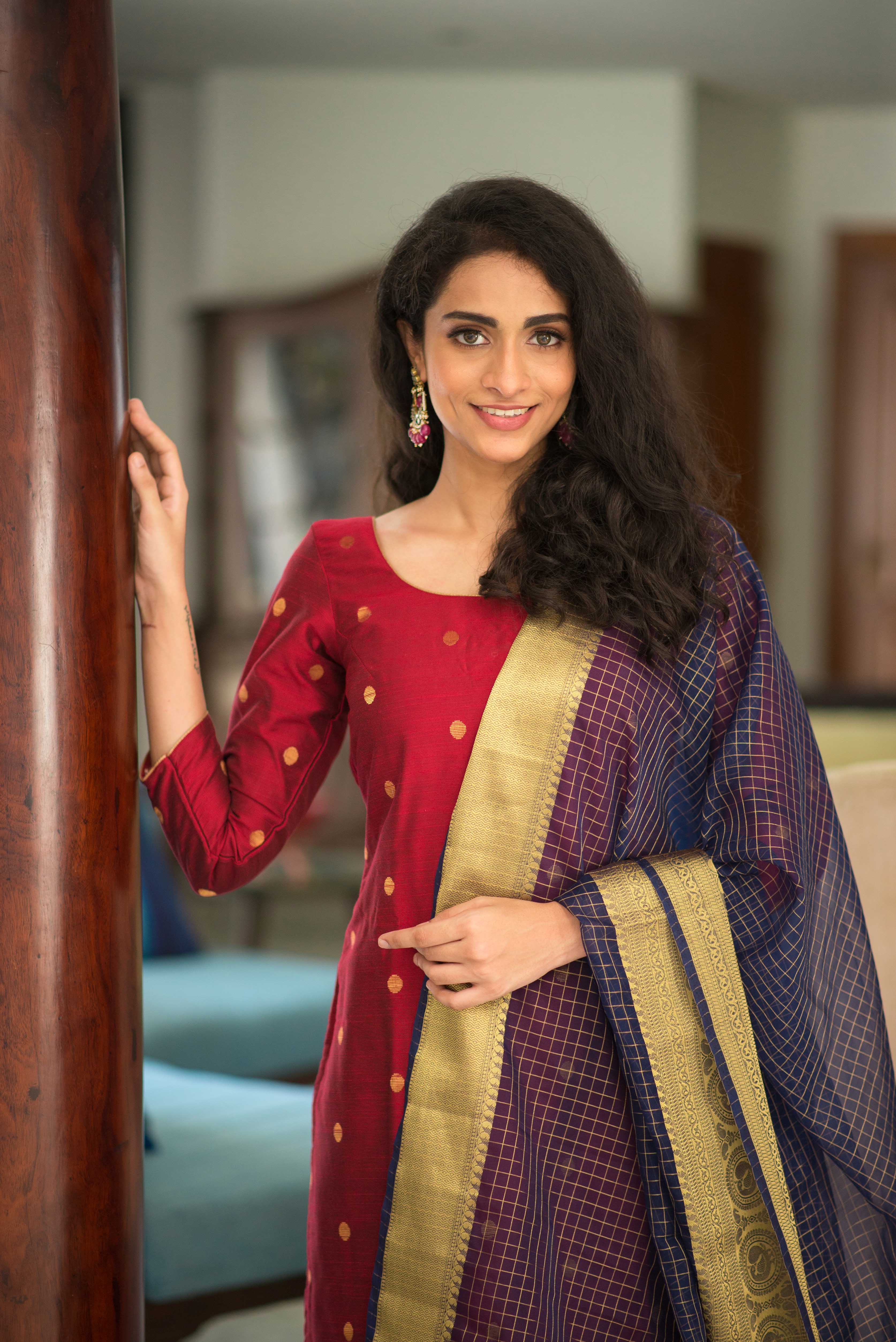 Maroon Silk Kurta Set for Women Traditional Festive Ethnic Suit with Dupatta