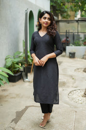 Black Straight Kurta Set for Women Elegant Solid Ethnic Wear