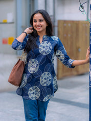 Ivory Floral Printed Short Kurti | TheHandStitch