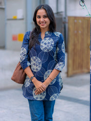Ivory Floral Printed Short Kurti | TheHandStitch