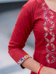 Ruby Red Printed Kurta Set for Women Elegant Ethnic Dupatta Set