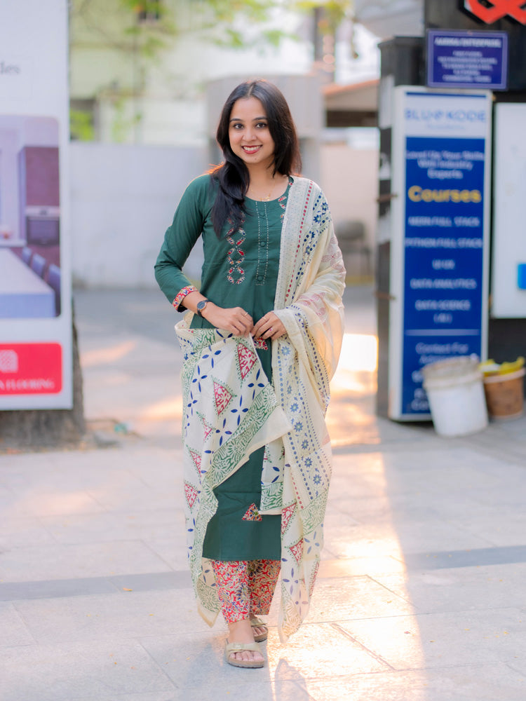Emerald Green Printed Kurta Set for Women Designer Ethnic Wear
