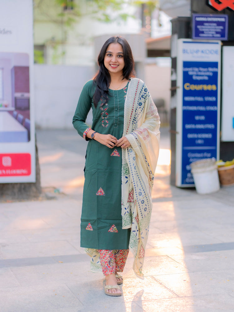 Emerald Green Printed Kurta Set for Women Designer Ethnic Wear