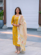 Mustard Yellow Ethnic Kurta Set for Women Printed Dupatta Collection