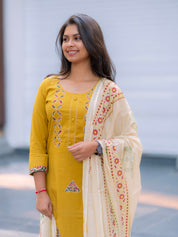 Mustard Yellow Ethnic Kurta Set for Women Printed Dupatta Collection