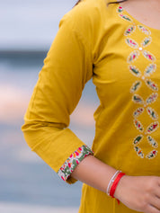 Mustard Yellow Ethnic Kurta Set for Women Printed Dupatta Collection