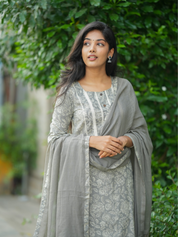 Silver Mist Embroidered Kurta Set for Women Elegant Grey Ethnic Wear