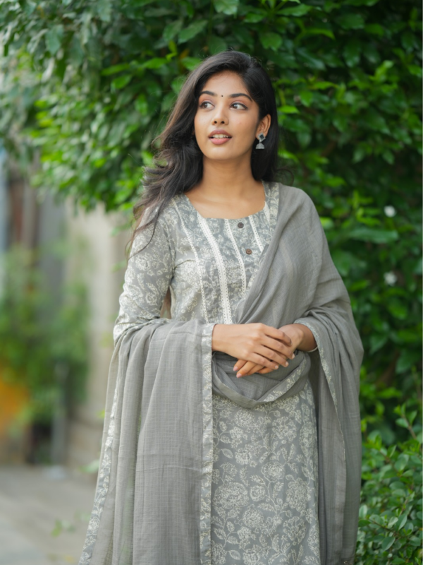 Silver Mist Embroidered Kurta Set for Women Elegant Grey Ethnic Wear