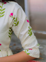 Ivory Floral Cotton Gown for Women Elegant Flared Ethnic Dress