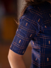 Navy Blue Kurta Set with Pink Polka Dot Dupatta for Women Festive Ethnic Wear