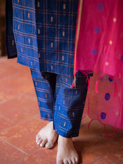 Navy Blue Kurta Set with Pink Polka Dot Dupatta for Women Festive Ethnic Wear