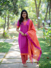 Fuchsia Pink Kurta Set with Peach Dupatta for Women Elegant Festive Ethnic Wear