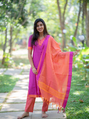 Fuchsia Pink Kurta Set with Peach Dupatta for Women Elegant Festive Ethnic Wear