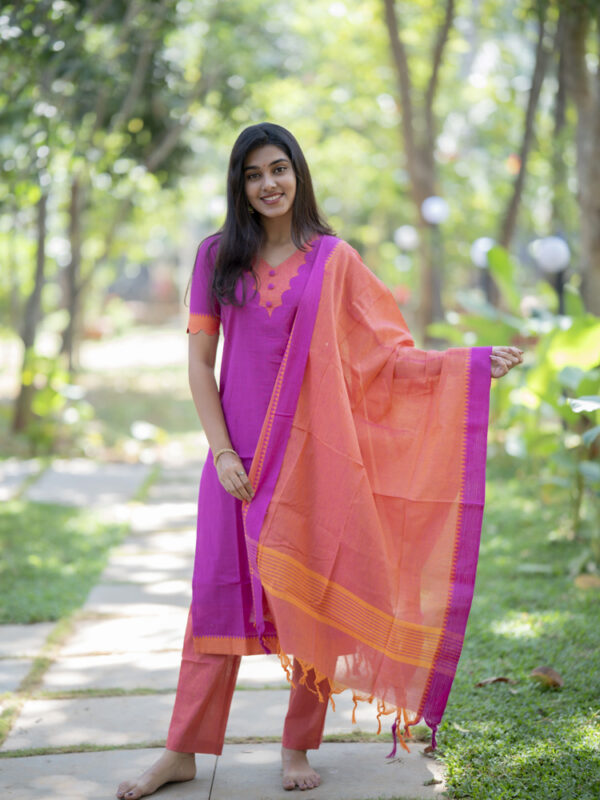 Fuchsia Pink Kurta Set with Peach Dupatta for Women Elegant Festive Ethnic Wear