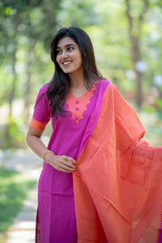 Fuchsia Pink Kurta Set with Peach Dupatta for Women Elegant Festive Ethnic Wear