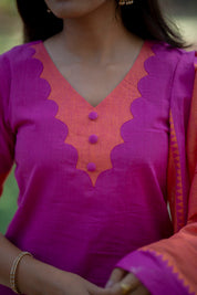 Fuchsia Pink Kurta Set with Peach Dupatta for Women Elegant Festive Ethnic Wear