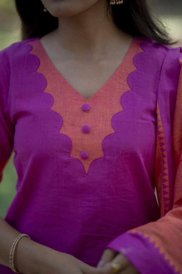 Fuchsia Pink Kurta Set with Peach Dupatta for Women Elegant Festive Ethnic Wear