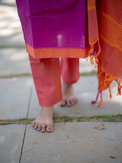 Fuchsia Pink Kurta Set with Peach Dupatta for Women Elegant Festive Ethnic Wear