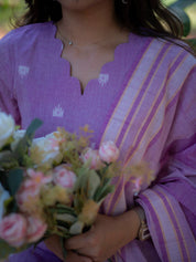 Lavender Handwoven Kurta Set with Striped Dupatta for Women Elegant Ethnic Wear