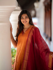 Rust Orange Kurta Set with Magenta Dupatta for Women Festive Traditional Ethnic Wear