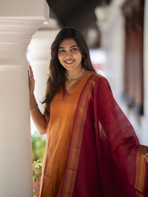 Rust Orange Kurta Set with Magenta Dupatta for Women Festive Traditional Ethnic Wear