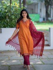 Rust Orange Kurta Set with Magenta Dupatta for Women Festive Traditional Ethnic Wear