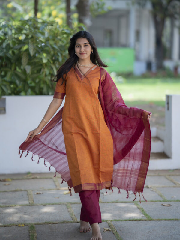 Rust Orange Kurta Set with Magenta Dupatta for Women Festive Traditional Ethnic Wear