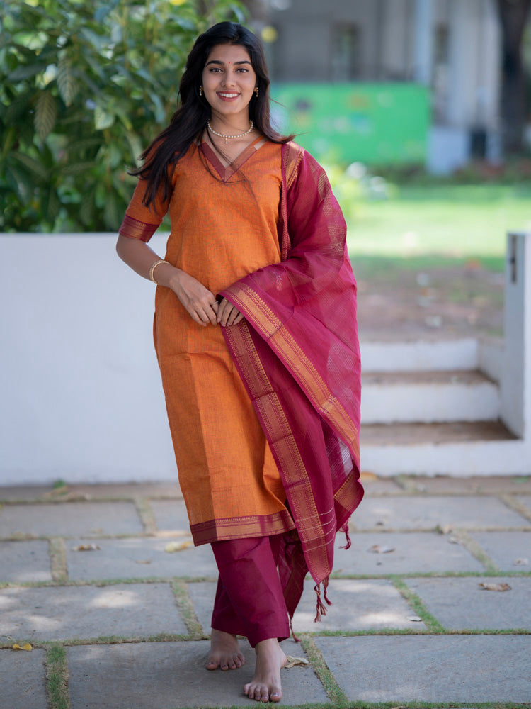 Rust Orange Kurta Set with Magenta Dupatta for Women Festive Traditional Ethnic Wear