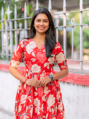Scarlet Bloom Floral Maxi Dress for Women Elegant Flared Cotton Gown