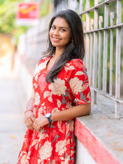 Scarlet Bloom Floral Maxi Dress for Women Elegant Flared Cotton Gown