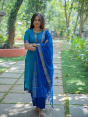 Royal Blue Kurta Set with Matching Dupatta for Women Elegant Ethnic Wear