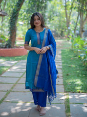 Royal Blue Kurta Set with Matching Dupatta for Women Elegant Ethnic Wear